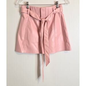 Day & Moon Mini Skirt Pink Faux Leather Belted Paper Bag Waist NWT Size Small